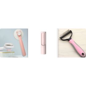 Pet Long-haired Dogknot Comb Double-sided Blade Dog (Option: Pink set7-L)