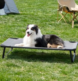 Outdoor Elevated Dog Bed for Large Dogs - Cooling Raised Pet Cot with Skid-Resistant Feet, Tool-Free Setup, Chew-Resistant Frame (Color: Gray)