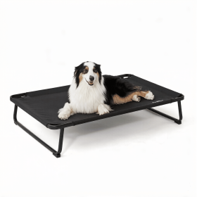 Outdoor Elevated Dog Bed for Large Dogs - Cooling Raised Pet Cot with Skid-Resistant Feet, Tool-Free Setup, Chew-Resistant Frame (Color: Black)